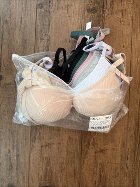 Cream, White, Gray, Light Pink,Dark Green, & Black Bras (6 pack)